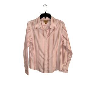 Gold Label Investments Women’s Size 14 Pink Striped Cotton Button Down Shirt